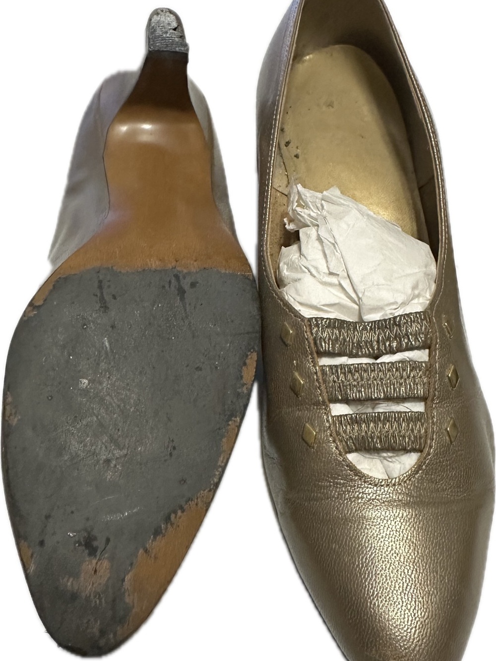 Unk Metallic Gold Slip-On Pointed Heels with Decorative Elastic Straps